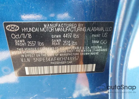 2019 Hyundai Sonata Sel from USA, damaged, VIN 5NPE34AF4KH748957